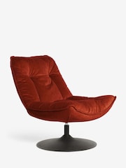 Rockett St George Luxe Needlecord Velvet Burnt Sienna Orange Lounge Lover Swivel Accent Chair - Image 6 of 8