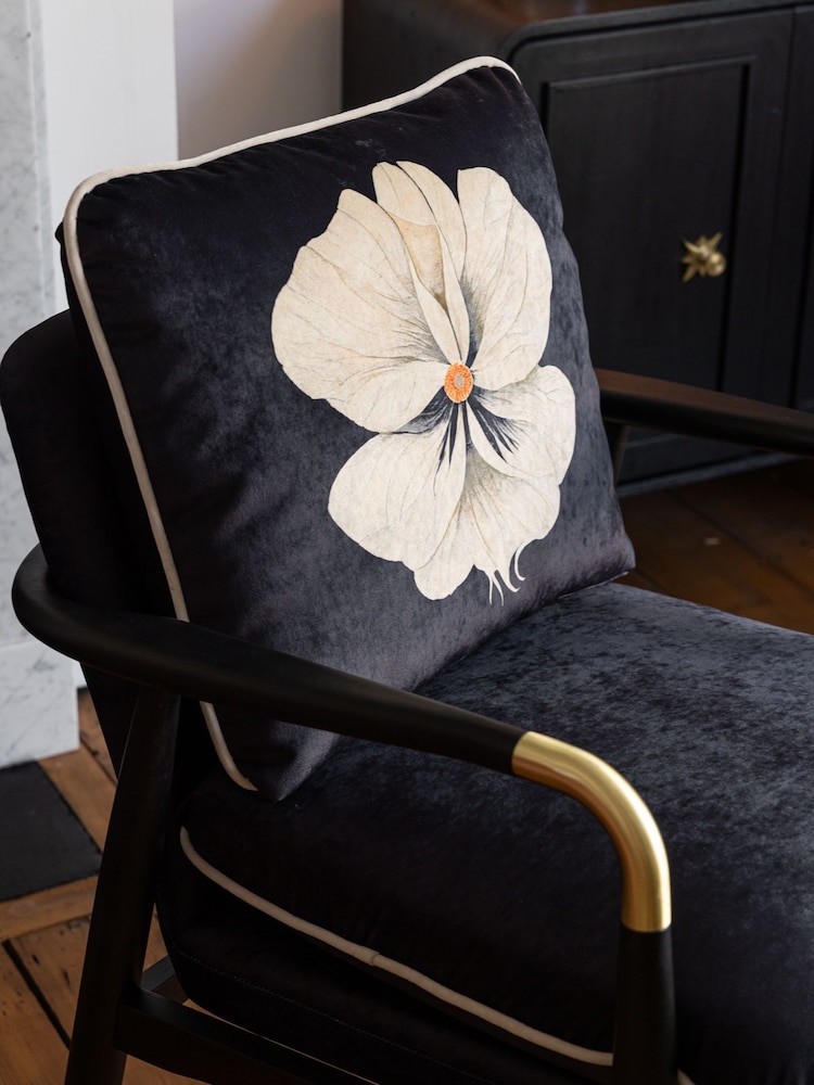 Rockett St George Black Floral Velvet Signature Accent Chair - Image 2 of 8 Rockett St George Black Floral Velvet Signature Accent Chair - Image 2 of 8