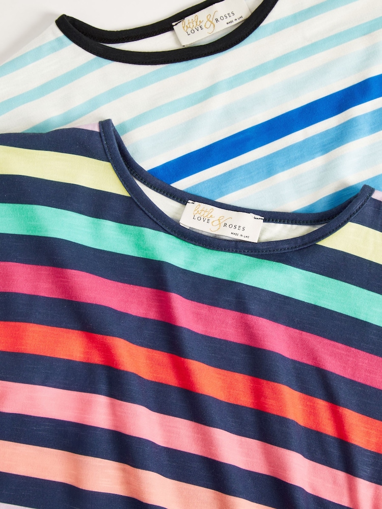 Love & Roses Blue Ombre/ Rainbow Stripe 2 Pack Crew Neck Jersey T-Shirt (5-16yrs) - Image 7 of 7 Love & Roses Blue Ombre/ Rainbow Stripe 2 Pack Crew Neck Jersey T-Shirt (5-16yrs) - Image 7 of 7