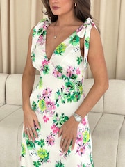 Girl In Mind White Floral Beverly  Ditsy Tie Shoulder Midi Dress - Image 5 of 5