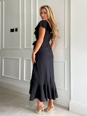 Girl In Mind Black Daphne Black Wrap Frill Detailed Midi Dress - Image 4 of 4