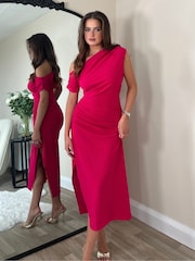 Girl In Mind Pink Donna Asymetric neckline Midi Dress - Image 1 of 4