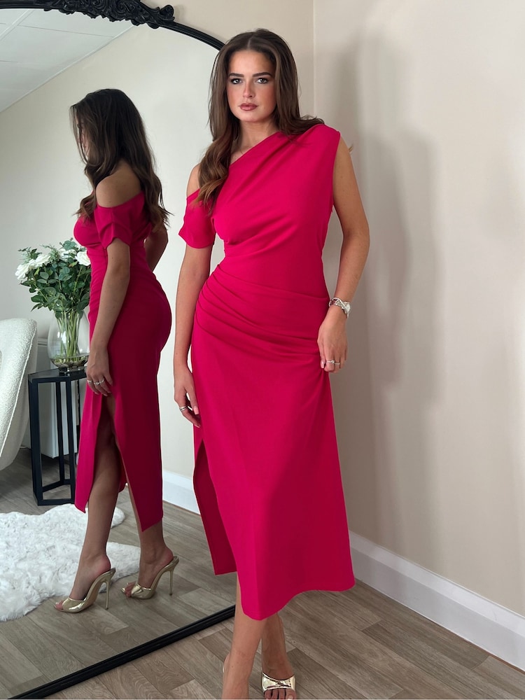 Girl In Mind Pink Donna Asymetric neckline Midi Dress - Image 1 of 4
