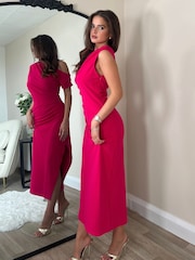 Girl In Mind Pink Donna Asymetric neckline Midi Dress - Image 2 of 4