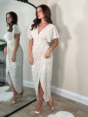 Girl In Mind Natural Preslee Zebra Print Midi Dress - Image 3 of 4