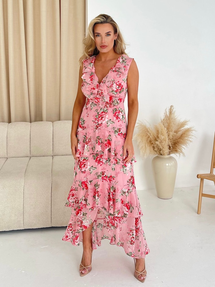 Girl In Mind Pink Marcela Frill Detail Maxi Dress - Image 1 of 4