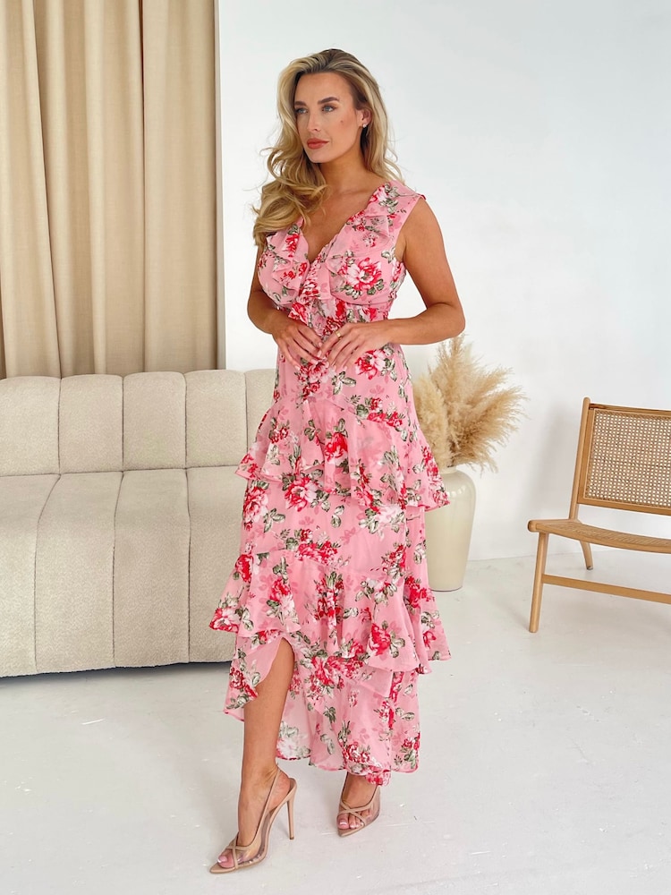 Girl In Mind Pink Marcela Frill Detail Maxi Dress - Image 4 of 4