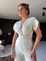 Girl In Mind Pistachio Bridget Twist Front Split Arm Jumpsuit - Image 4 of 4