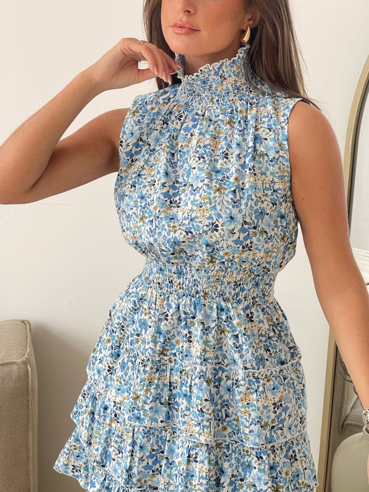 Girl In Mind Blue Esmeralda Shirred Waist Frill Skirt Mini Dress - Image 2 of 4 Girl In Mind Blue Esmeralda Shirred Waist Frill Skirt Mini Dress - Image 2 of 4