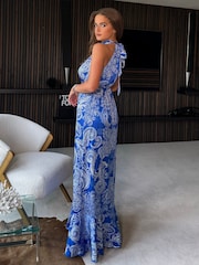 Girl In Mind Blue Paloma Blue Paisley Floral Tie Neck Maxi Dress - Image 2 of 4