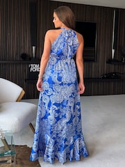 Girl In Mind Blue Paloma Blue Paisley Floral Tie Neck Maxi Dress - Image 3 of 4