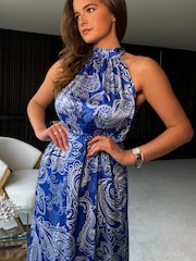Girl In Mind Blue Paloma Blue Paisley Floral Tie Neck Maxi Dress - Image 4 of 4