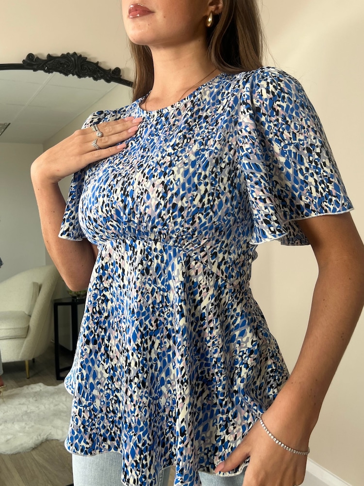 Girl In Mind Blue Imogen Angel Sleeve Peplum Top - Image 4 of 4 Girl In Mind Blue Imogen Angel Sleeve Peplum Top - Image 4 of 4