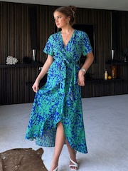 Girl In Mind Green Blue Animal Farren Wrap Maxi Dress - Image 1 of 4