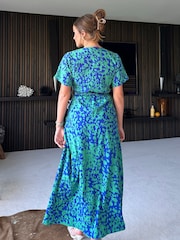 Girl In Mind Green Blue Animal Farren Wrap Maxi Dress - Image 2 of 4
