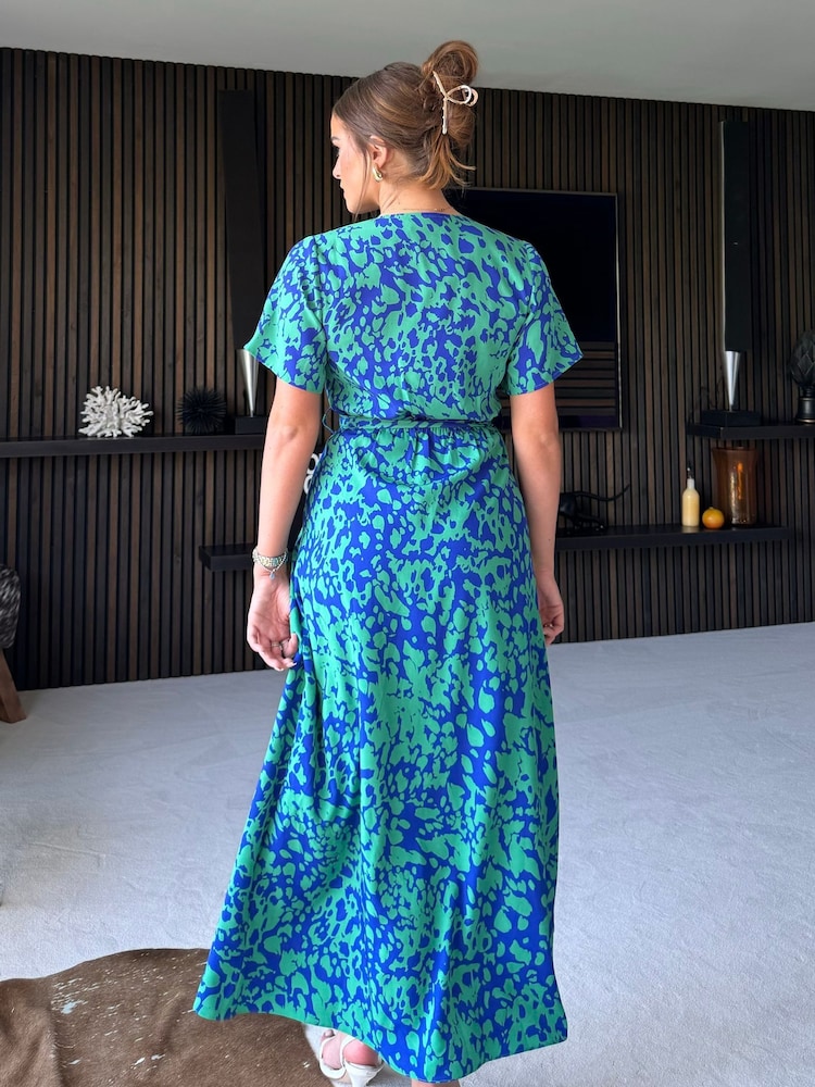 Girl In Mind Green Blue Animal Farren Wrap Maxi Dress - Image 2 of 4