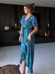 Girl In Mind Green Blue Animal Farren Wrap Maxi Dress - Image 3 of 4