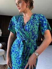 Girl In Mind Green Blue Animal Farren Wrap Maxi Dress - Image 4 of 4