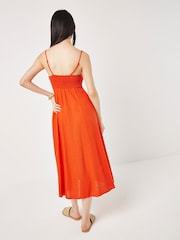 Apricot Orange Cami Linen Dress With Side Split - Image 2 of 3