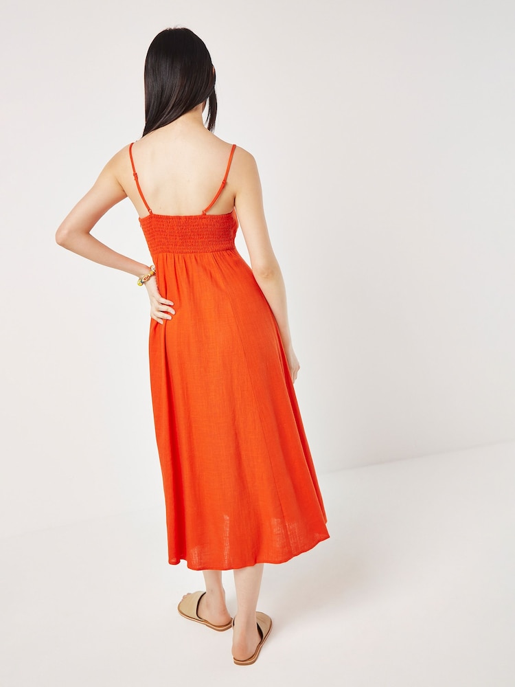 Apricot Orange Cami Linen Dress With Side Split - Image 2 of 3