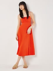 Apricot Orange Cami Linen Dress With Side Split - Image 3 of 3