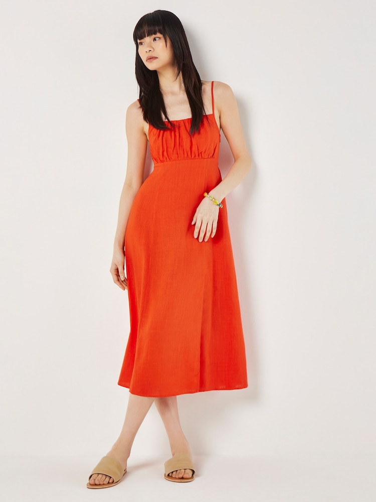 Apricot Orange Cami Linen Dress With Side Split - Image 3 of 3