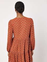 Apricot Red Enchanted Puff Sleeve V-Neck Dress - Image 3 of 4