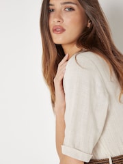 Apricot Natural Tiered Plait Belt Dress With Linen - Image 3 of 4