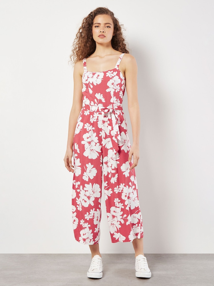 Apricot Pink Floral Silhouette Wide-Leg Jumpsuit - Image 1 of 3