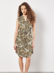 Apricot Green Animal Print Scenery Zip Dress - Image 1 of 7