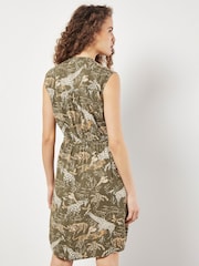 Apricot Green Animal Print Scenery Zip Dress - Image 2 of 7