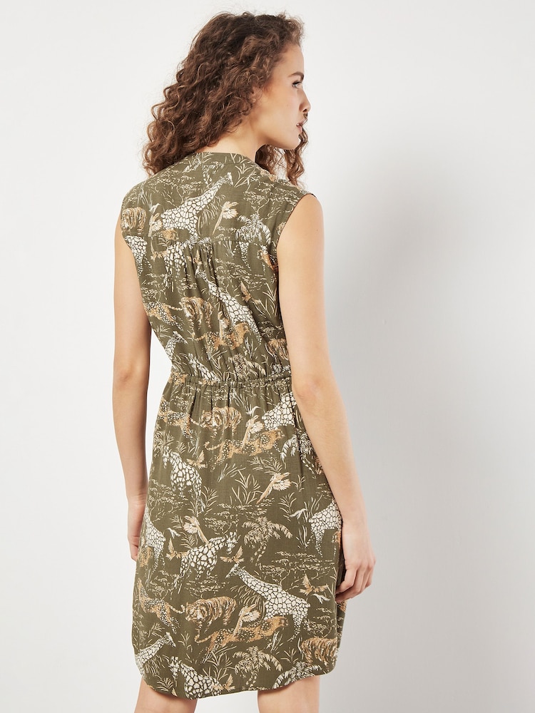 Apricot Green Animal Print Scenery Zip Dress - Image 2 of 7