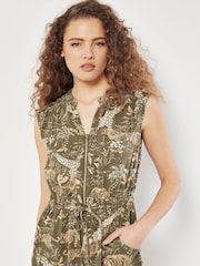 Apricot Green Animal Print Scenery Zip Dress - Image 3 of 7