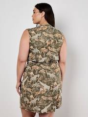 Apricot Green Animal Print Scenery Zip Dress - Image 6 of 7