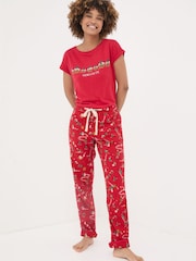 FatFace Christmas Eva Red Food Pyjama Bottoms - Image 2 of 7