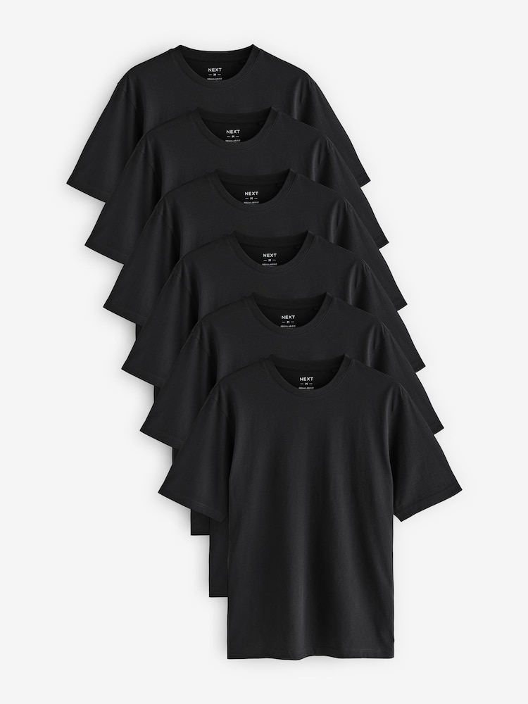 Black Regular Fit Essential Cotton T-Shirts 6 Pack - Image 1 of 8