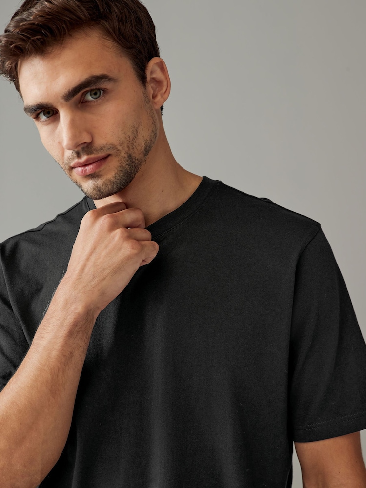 Black Regular Fit Essential Cotton T-Shirts 6 Pack - Image 5 of 8