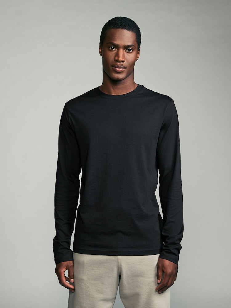 Black/Green/Navy/Brown/Grey Slim Fit Slim Fit Long Sleeve 100% Cotton T-Shirts 5 Pack - Image 2 of 14