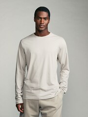 Black/Green/Navy/Brown/Grey Slim Fit Slim Fit Long Sleeve 100% Cotton T-Shirts 5 Pack - Image 4 of 14