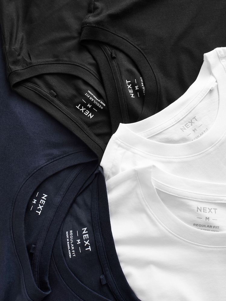 White/Black/Navy Regular Fit Essential Cotton T-Shirts 6 Pack - Image 11 of 11 White/Black/Navy Regular Fit Essential Cotton T-Shirts 6 Pack - Image 11 of 11