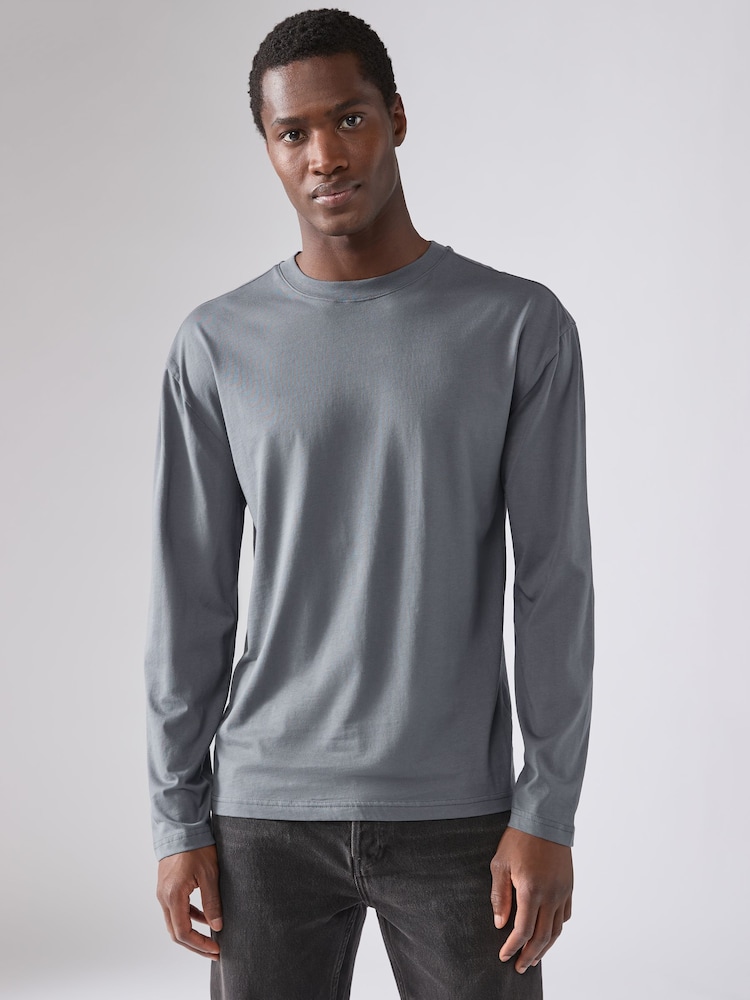 Blue/Green/Purple/Pink/Neutral Relaxed Fit Regular Fit Long Sleeve 100% Cotton T-Shirts 5 Pack - Image 2 of 16