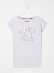 FatFace Bearly Awake Grey 100% Cotton Pyjama Top - Image 8 of 8