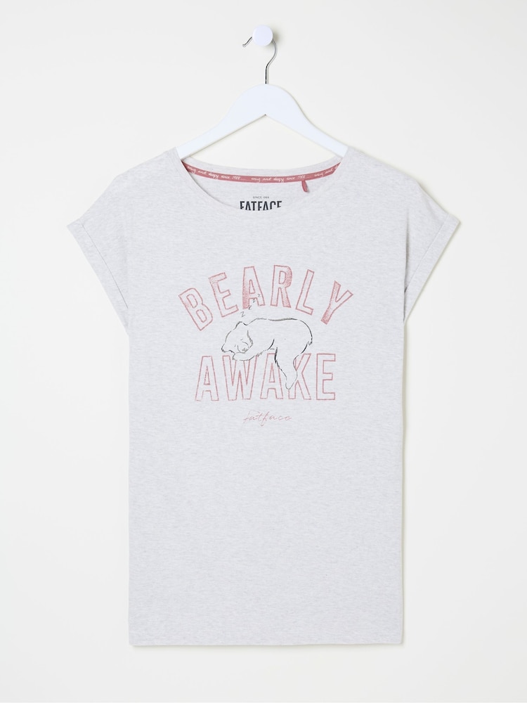 FatFace Bearly Awake Grey 100% Cotton Pyjama Top - Image 8 of 8