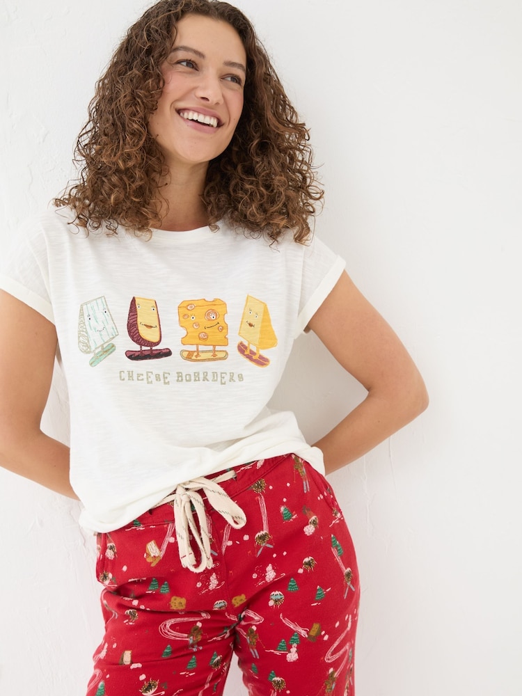 FatFace Cheese Boarders Ivory Graphic Pyjama Top - Image 1 of 7 FatFace Cheese Boarders Ivory Graphic Pyjama Top - Image 1 of 7