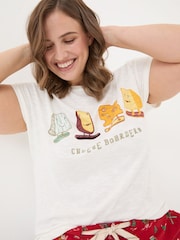 FatFace Cheese Boarders Ivory Graphic Pyjama Top - Image 3 of 7