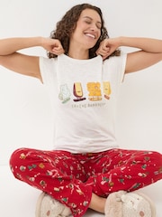 FatFace Cheese Boarders Ivory Graphic Pyjama Top - Image 4 of 7