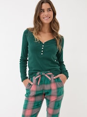 FatFace Lila Dark Teal Henley Pyjama Top - Image 1 of 5