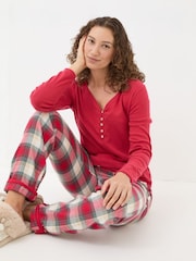 FatFace Lila Red Henley Pyjama Top - Image 3 of 8