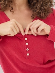 FatFace Lila Red Henley Pyjama Top - Image 6 of 8