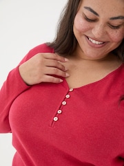 FatFace Lila Red Henley Pyjama Top - Image 7 of 8